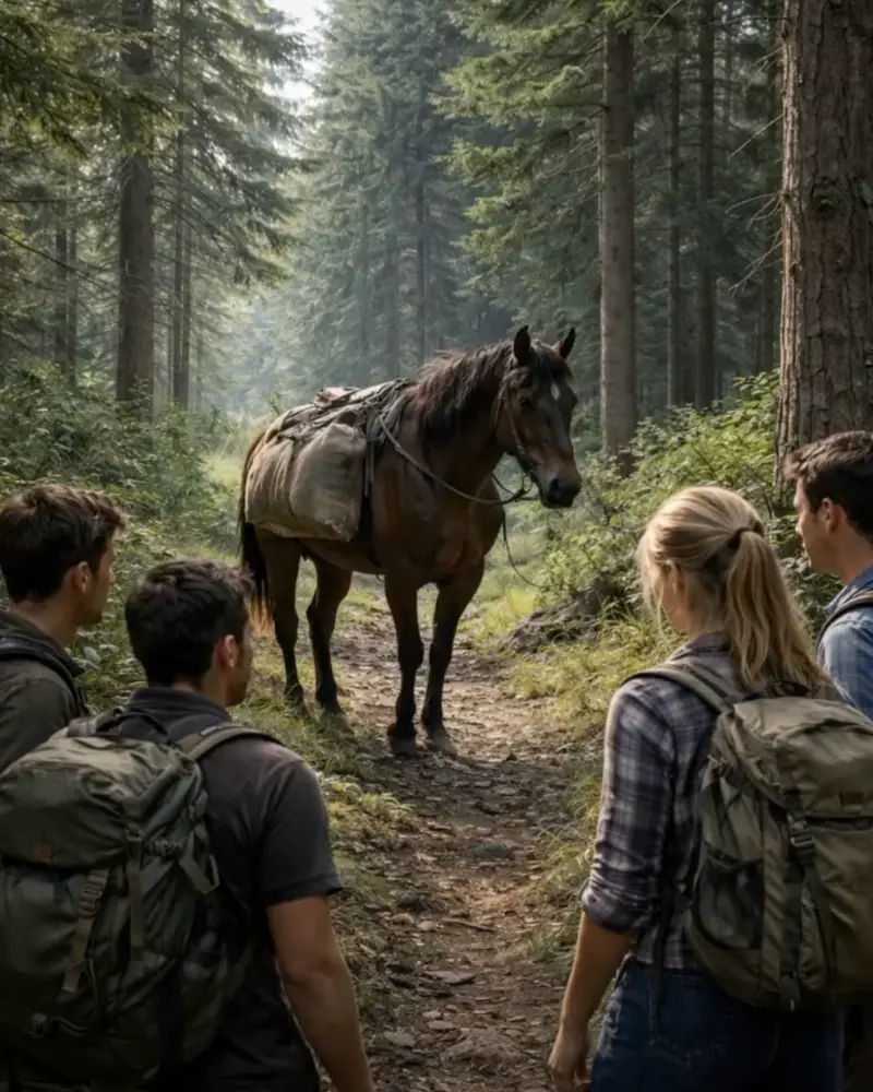 Los turistas notaron un caballo solitario en el bosque, caminando inquieto y sin dejar que nadie se acercara, pero cuando vieron lo que llevaba en su lomo, todos quedaron invadidos por un verdadero horror.